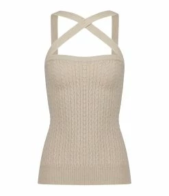 PATOU Top Croisé Laine Cachemire Beige Parchemin