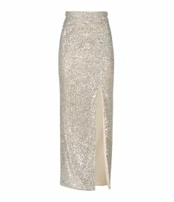 SELF PORTRAIT Jupe Maxi Sequins Argenté