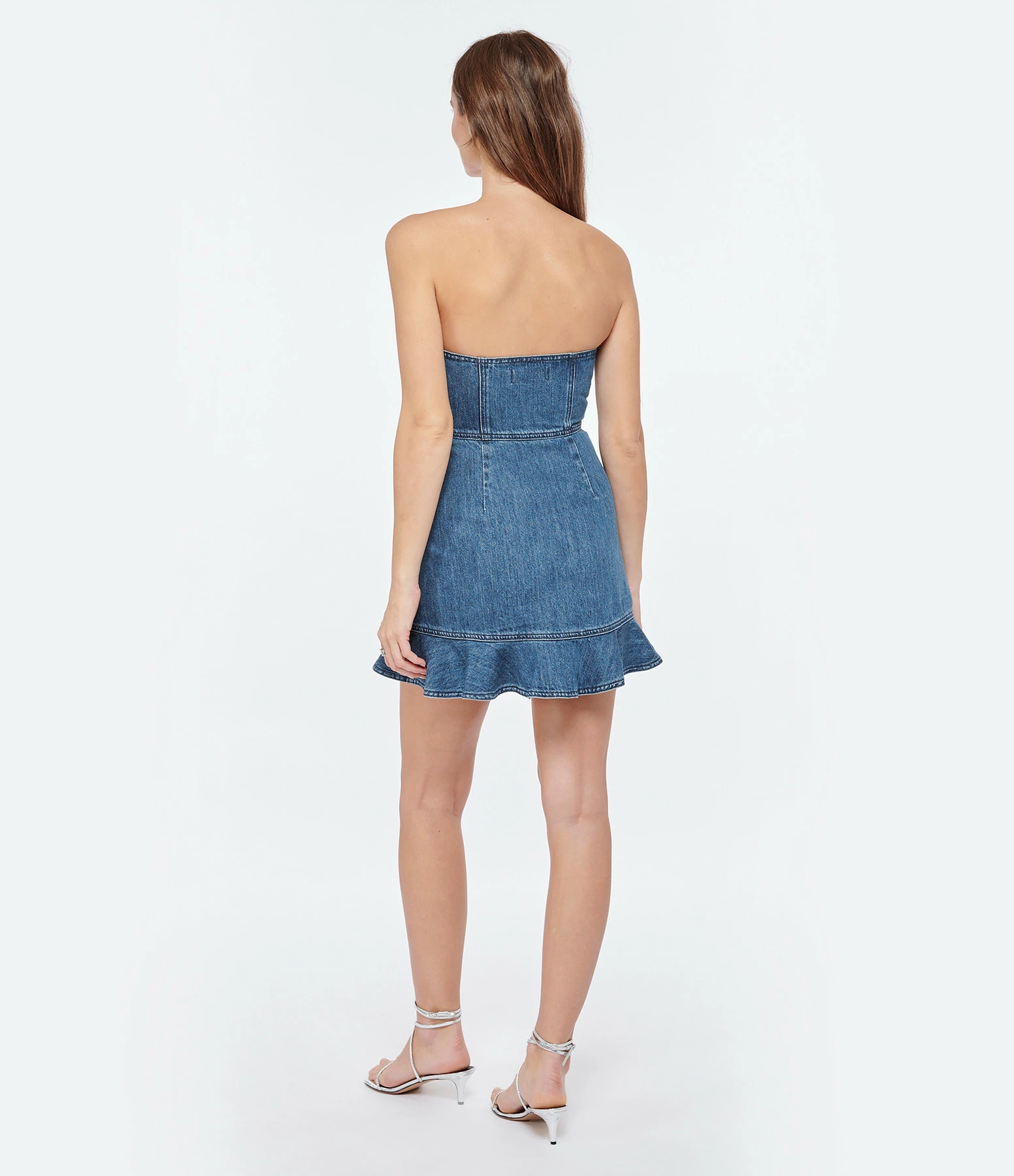 SELF PORTRAIT Robe Mini Bandeau Denim Bleu – Image 4