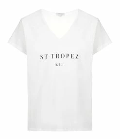 Tee-shirt Lulli St-Tropez Col V Coton Bio Blanc, Collaboration Jeanne Vouland X Lulli