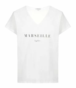 Tee-shirt Lulli Marseille Col V Coton Bio Blanc, Collaboration Jeanne Vouland X Lulli