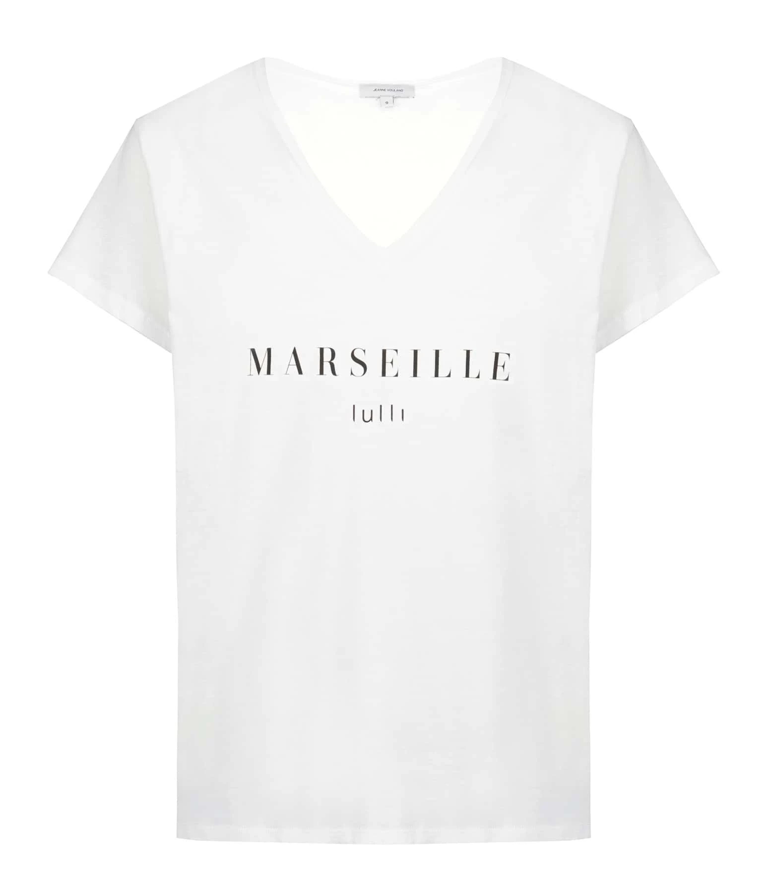 Tee-shirt Lulli Marseille Col V Coton Bio Blanc, Collaboration Jeanne Vouland X Lulli