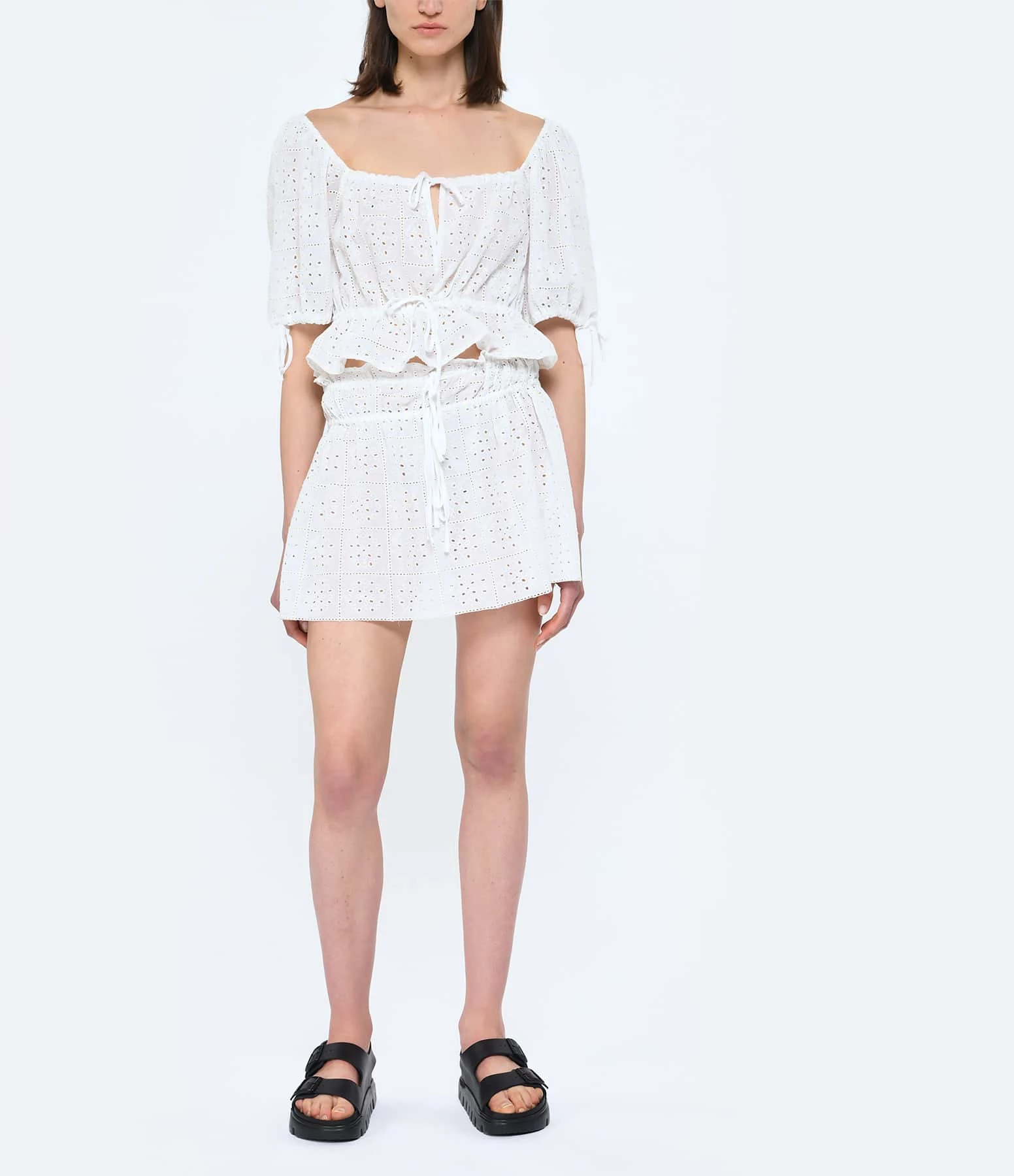 Ganni Jupe Broderie Anglaise Coton Organique Blanc – Image 3