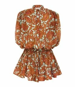 Zimmermann Robe Tiggy Soie Imprimé Cachemire Pêche Menthe