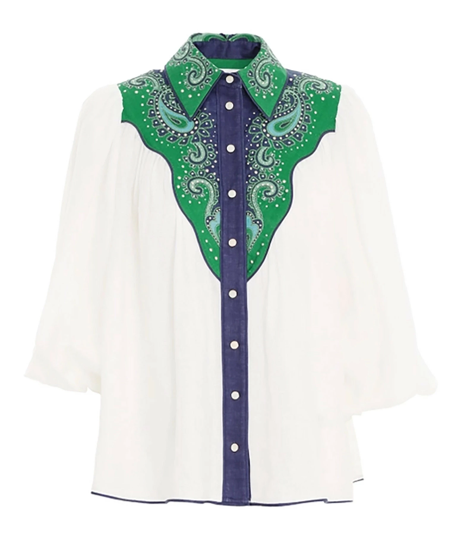 Zimmermann Chemise Tiggy Lin Ivoire Bleu Vert