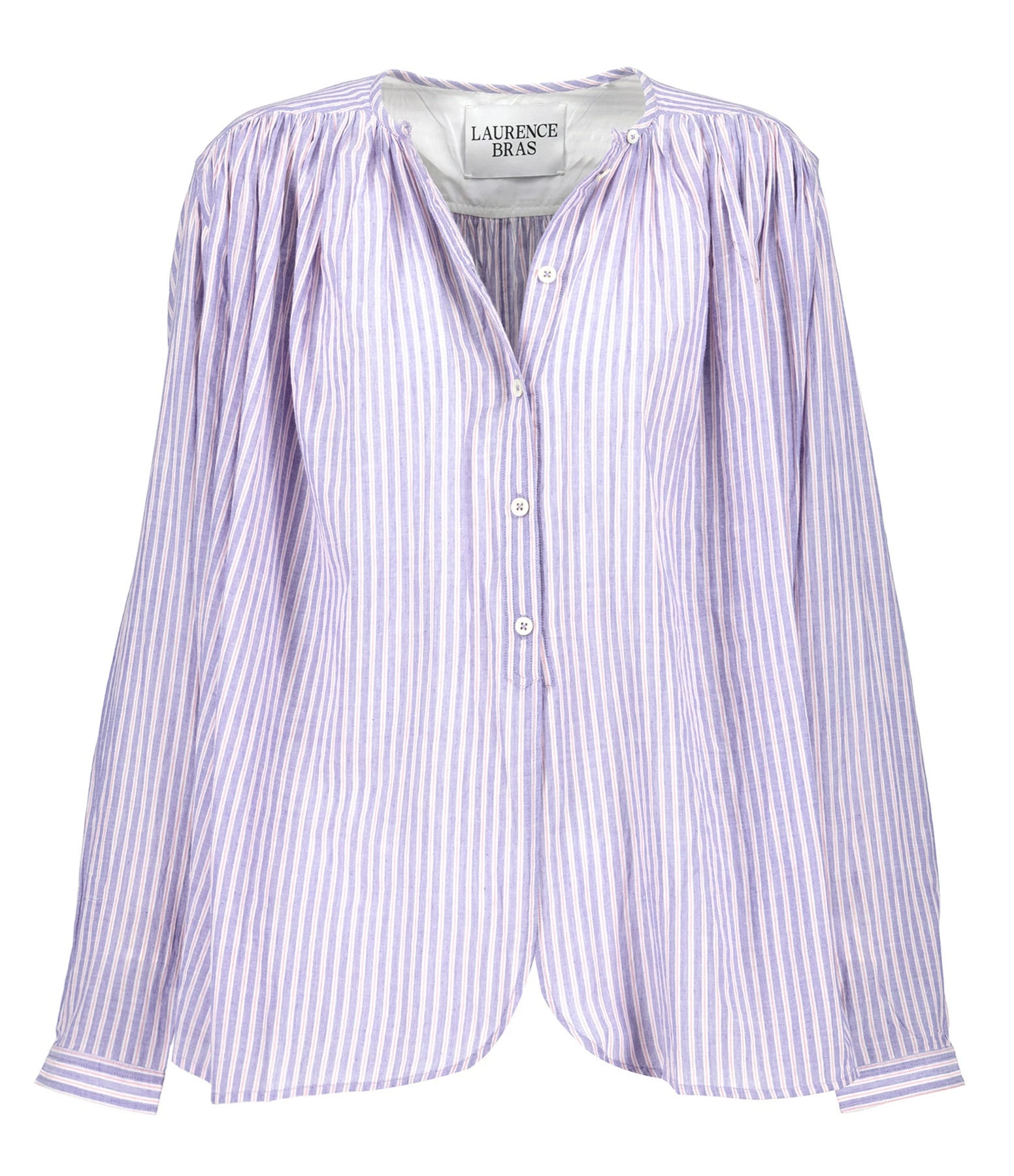 Laurence Bras Blouse Cigar Coton Rayures Rose Bleu