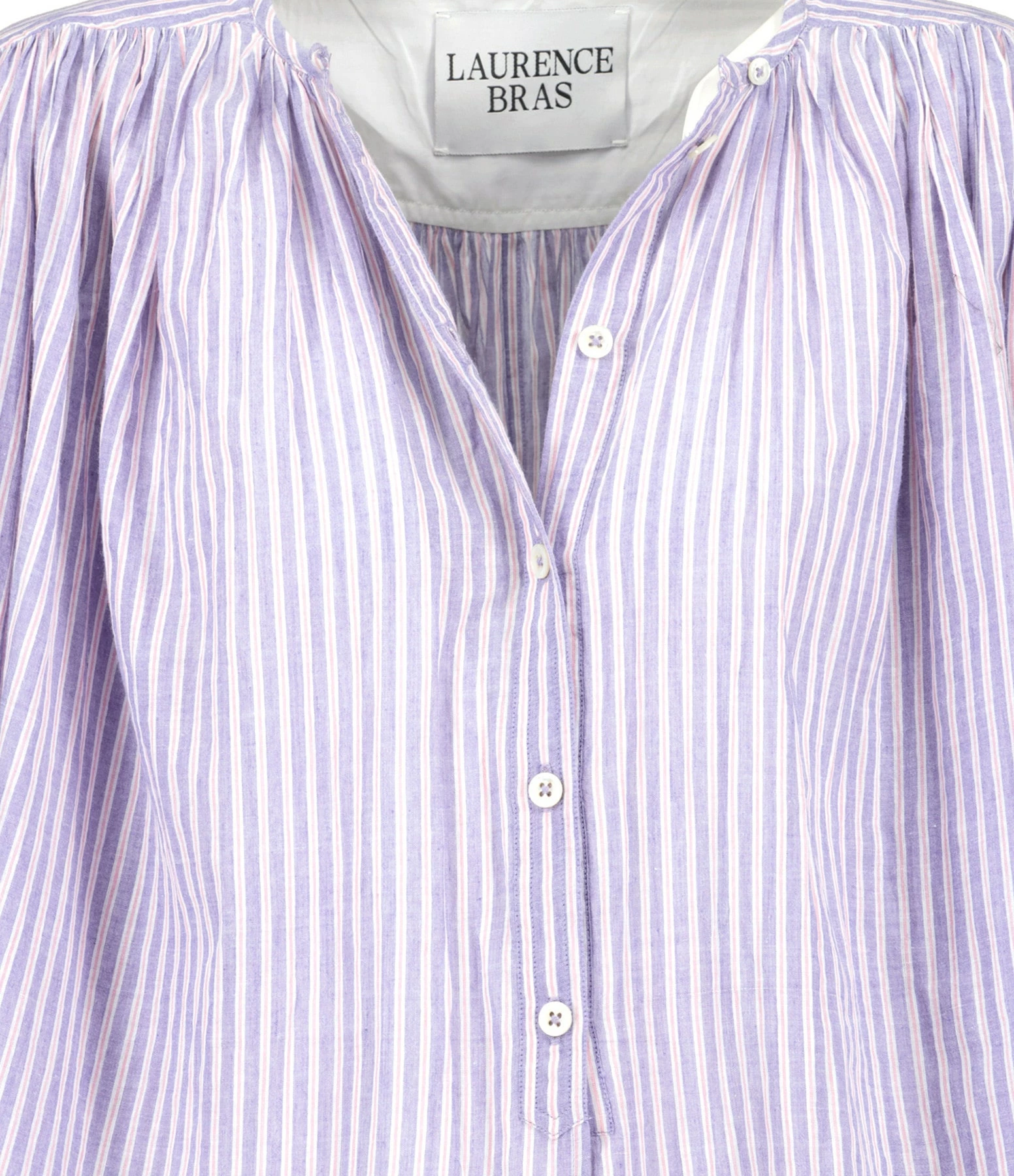 Laurence Bras Blouse Cigar Coton Rayures Rose Bleu – Image 2