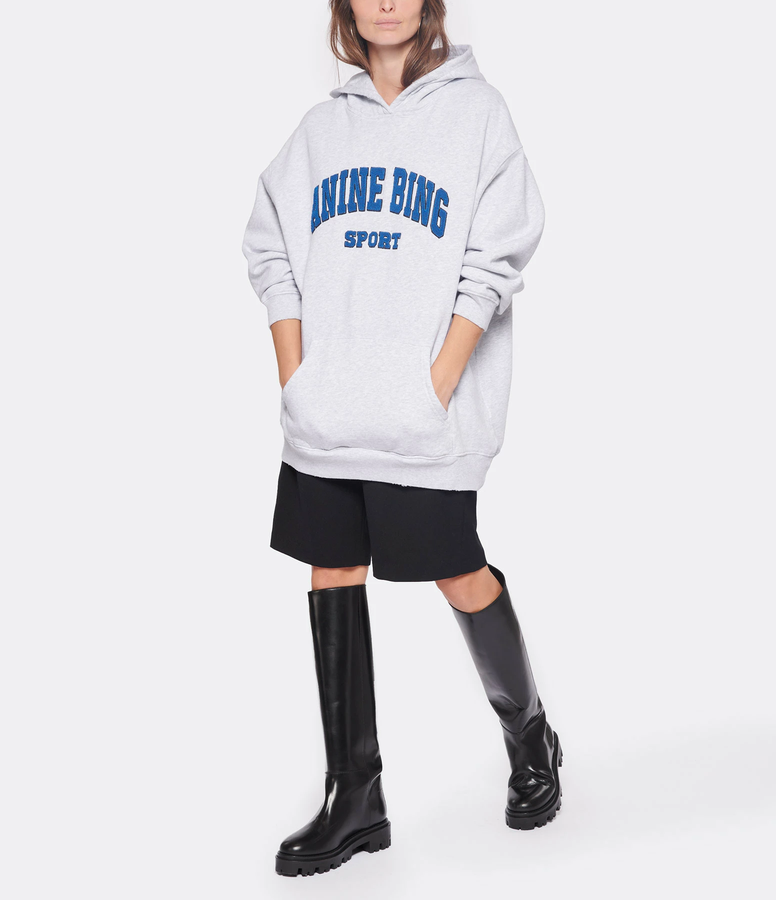 ANINE BING Sweatshirt Hoodie Tyler Coton Gris – Image 4