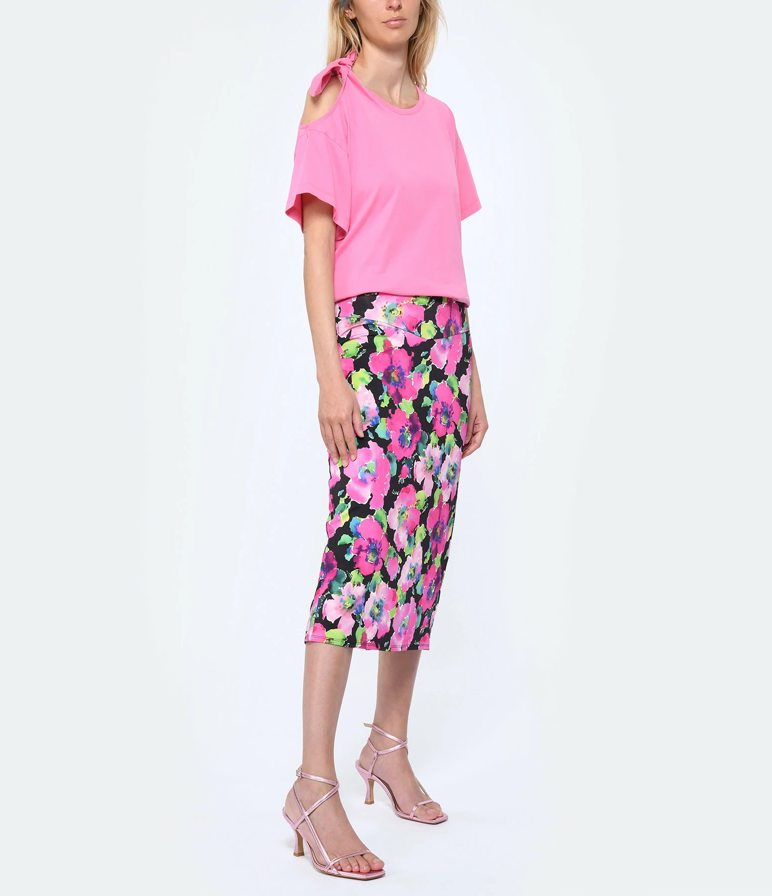 ROTATE Jupe Crayon Mi-Longue Imprimé Rose – Image 2