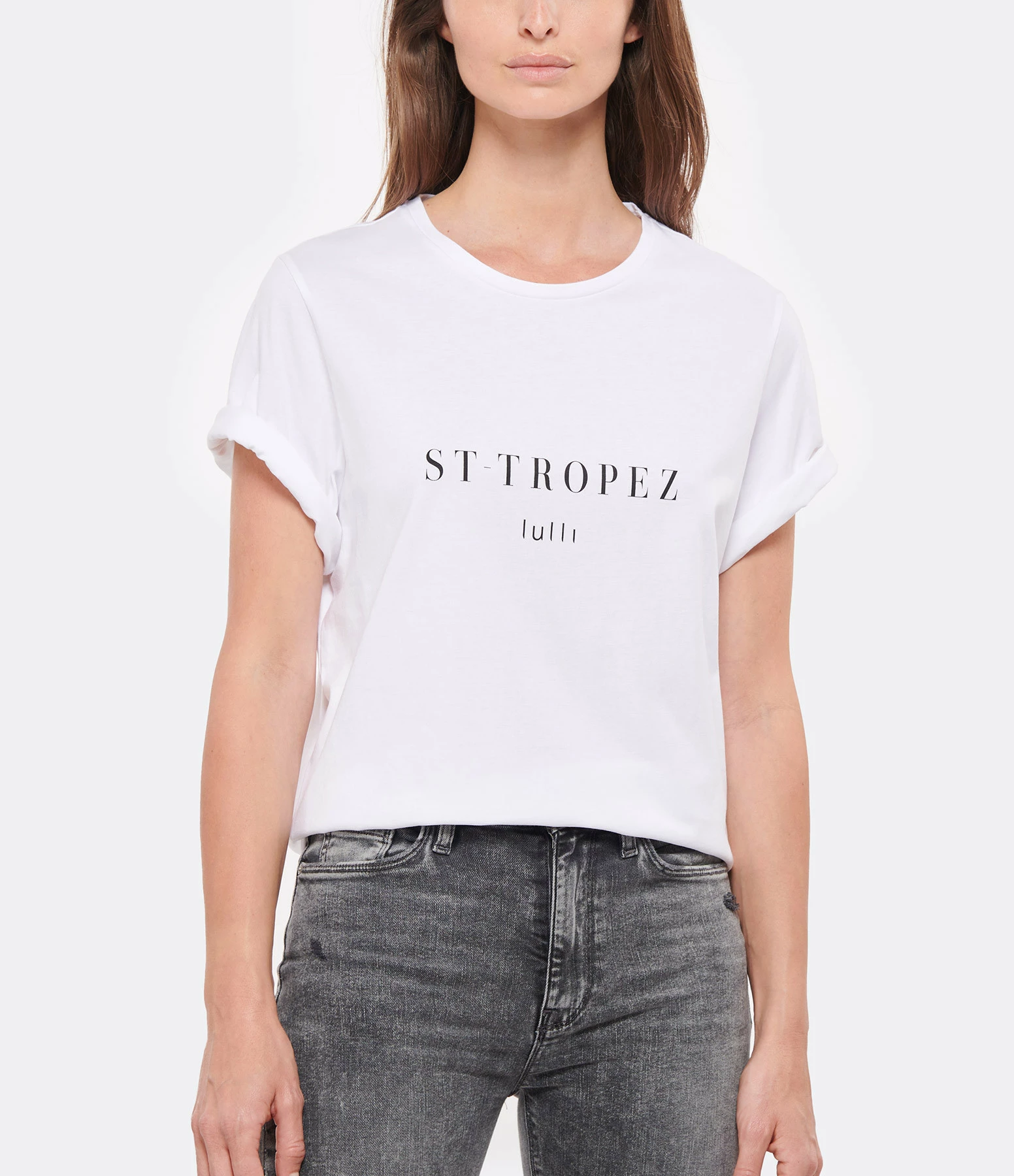 Tee-shirt Lulli St-Tropez Col Rond Coton Bio Blanc, Collaboration Jeanne Vouland X Lulli – Image 3