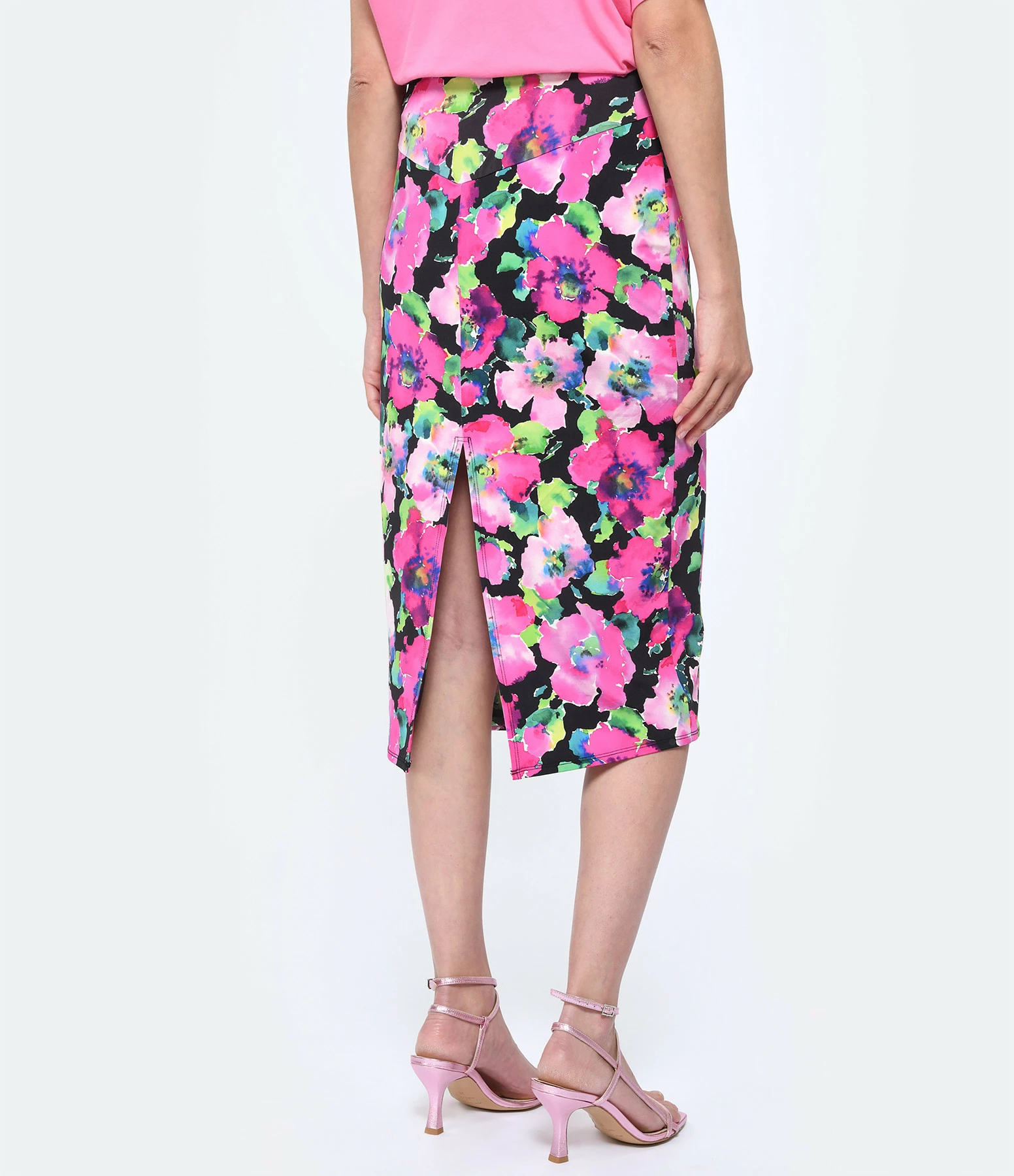 ROTATE Jupe Crayon Mi-Longue Imprimé Rose – Image 4