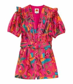 Farm Rio Combinaison Short Macaw Coton Rose