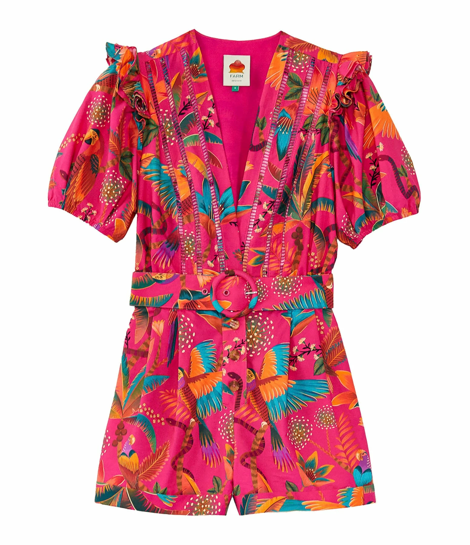 Farm Rio Combinaison Short Macaw Coton Rose