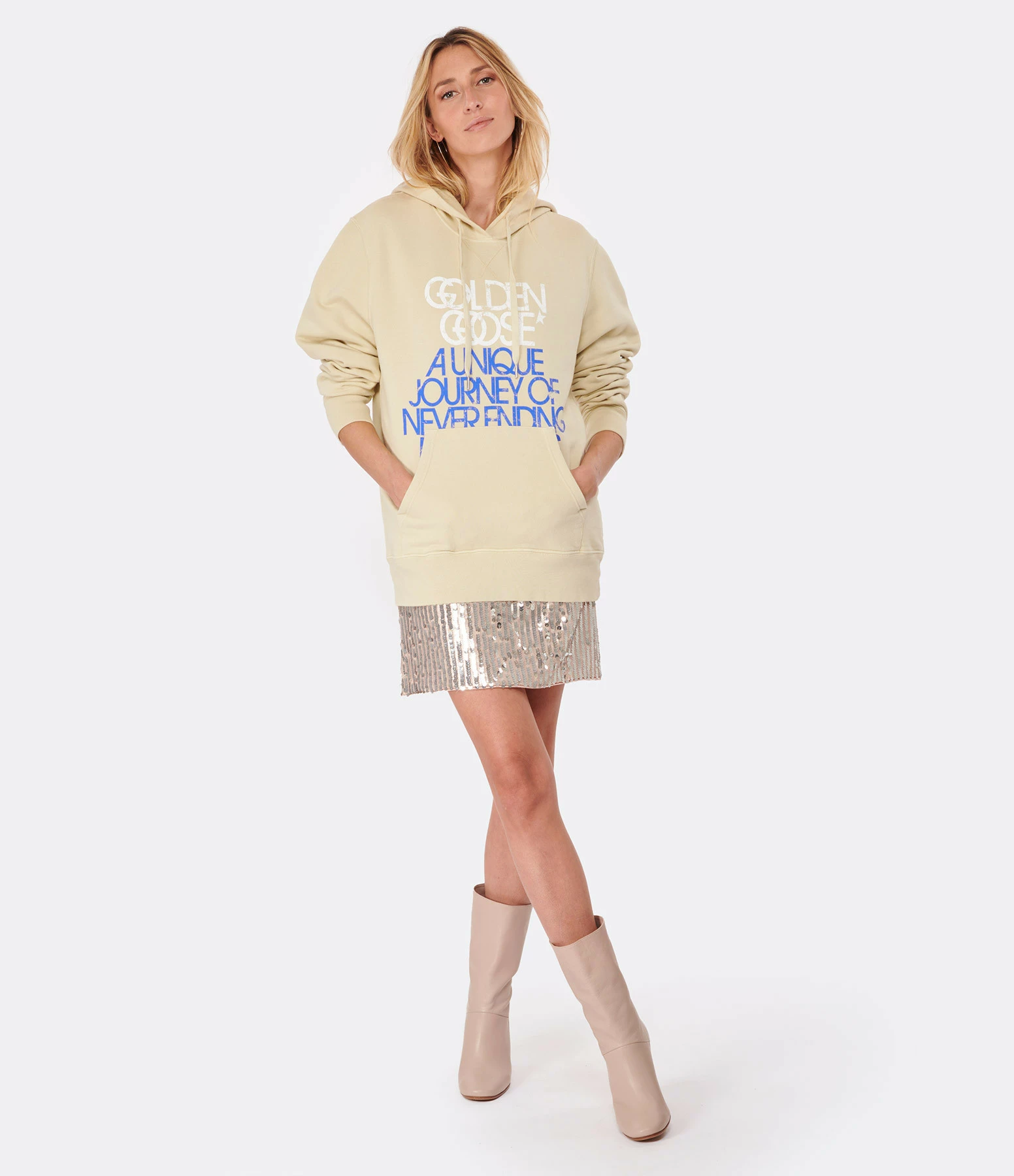 Golden Goose Sweatshirt Hoodie Journey Homme Coton Beige – Image 4