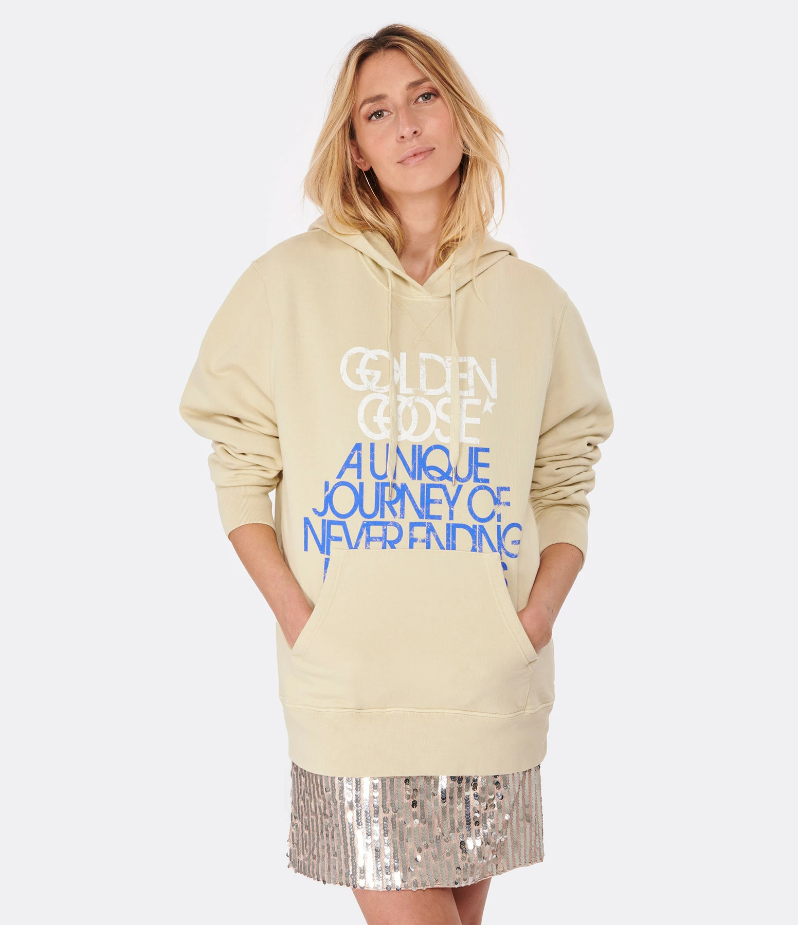 Golden Goose Sweatshirt Hoodie Journey Homme Coton Beige – Image 3