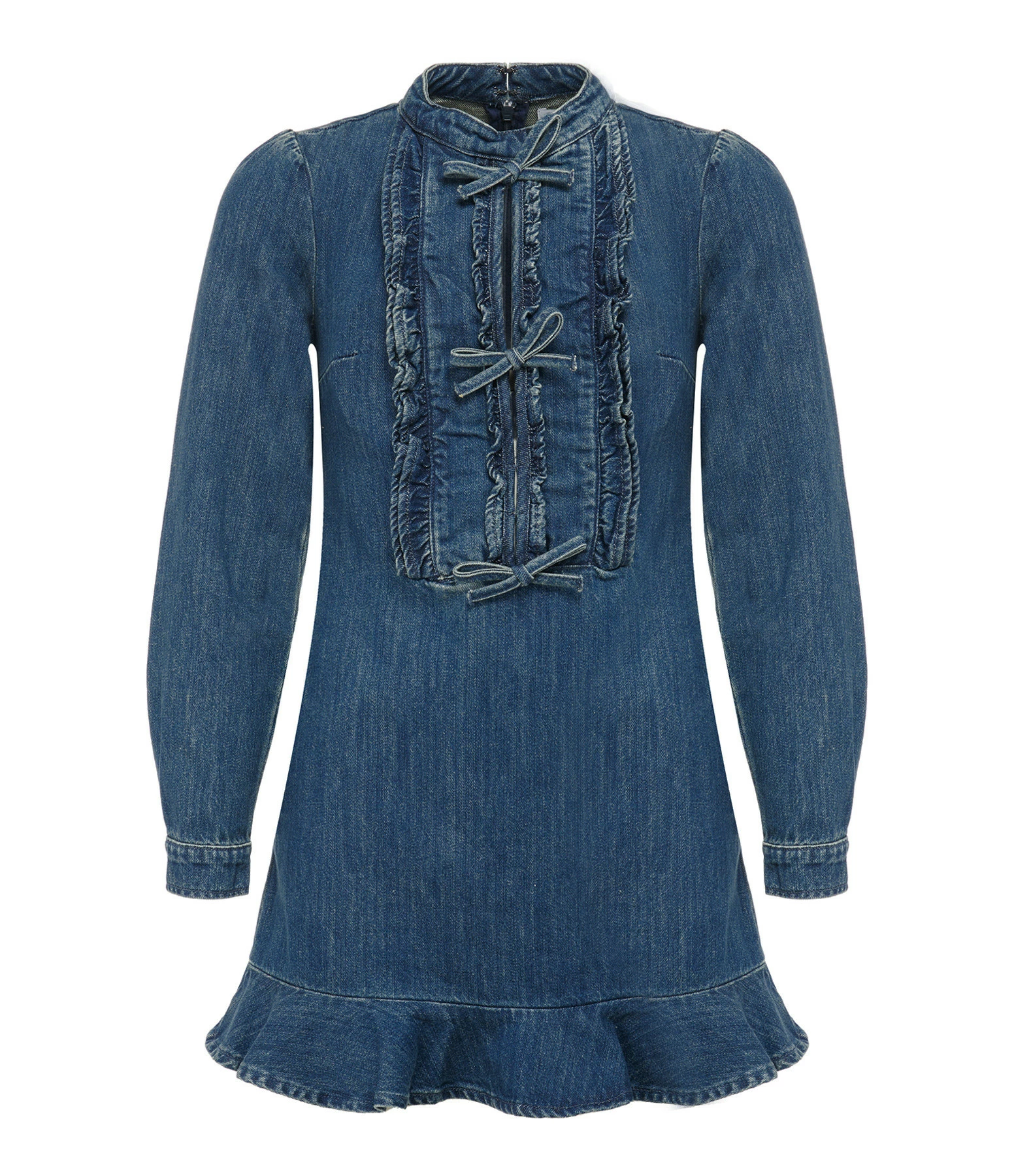 SELF PORTRAIT Robe Mini Volants Denim Bleu
