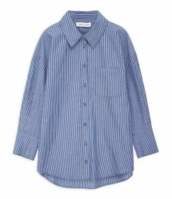 ANINE BING Chemise Mika Coton Rayures Bleu Blanc