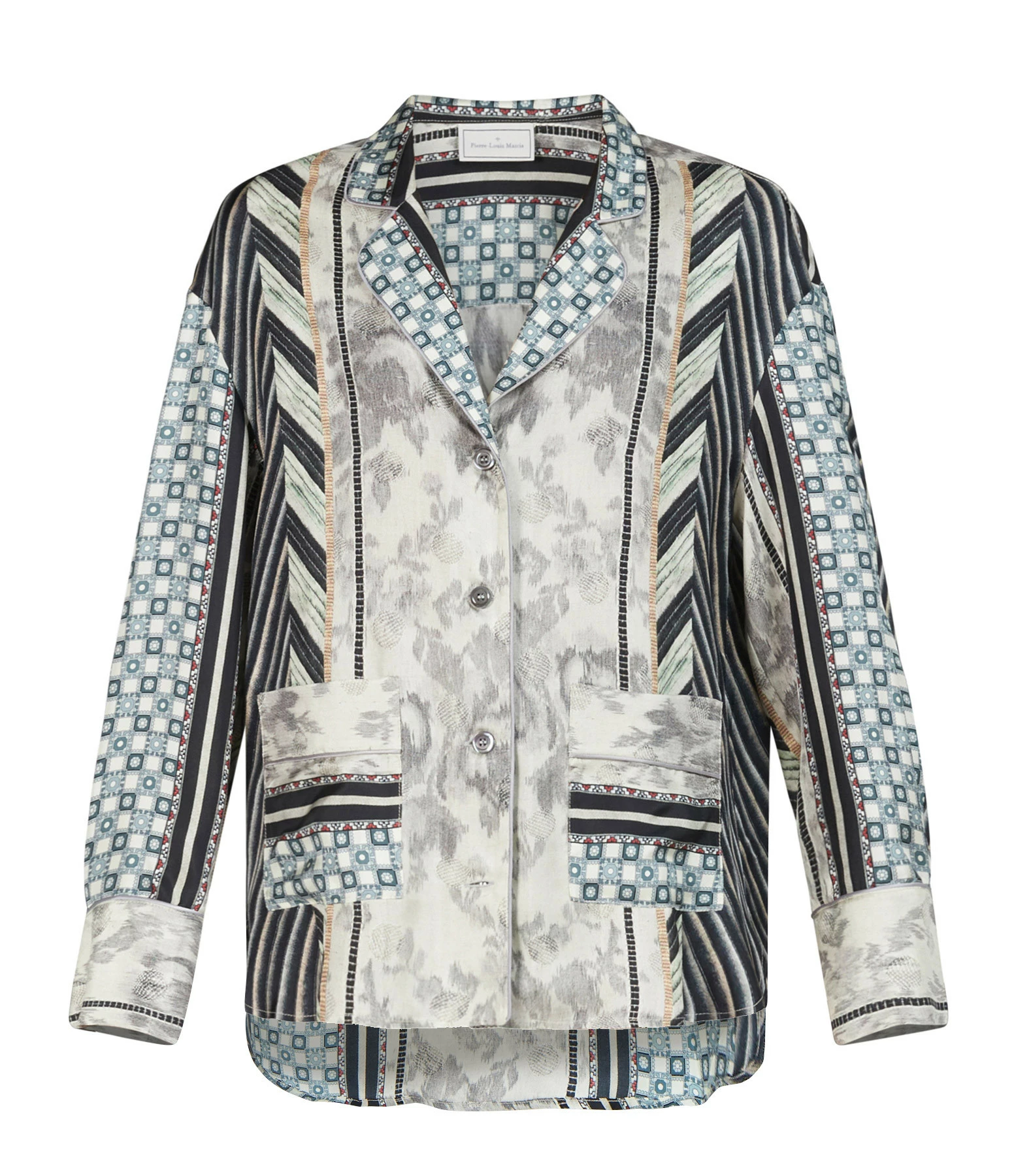 PIERRE-LOUIS MASCIA Chemise Aloe Soie Imprimé Gris Bleu