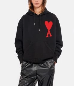 AMI Paris Pull Hoodie Unisexe Ami De Cœur Laine Noir Rouge 9 AMI Paris Pull Hoodie Unisexe Ami De Cœur Laine Noir Rouge -Boutique de vente ZIMMERMANN amipa look20220812 20