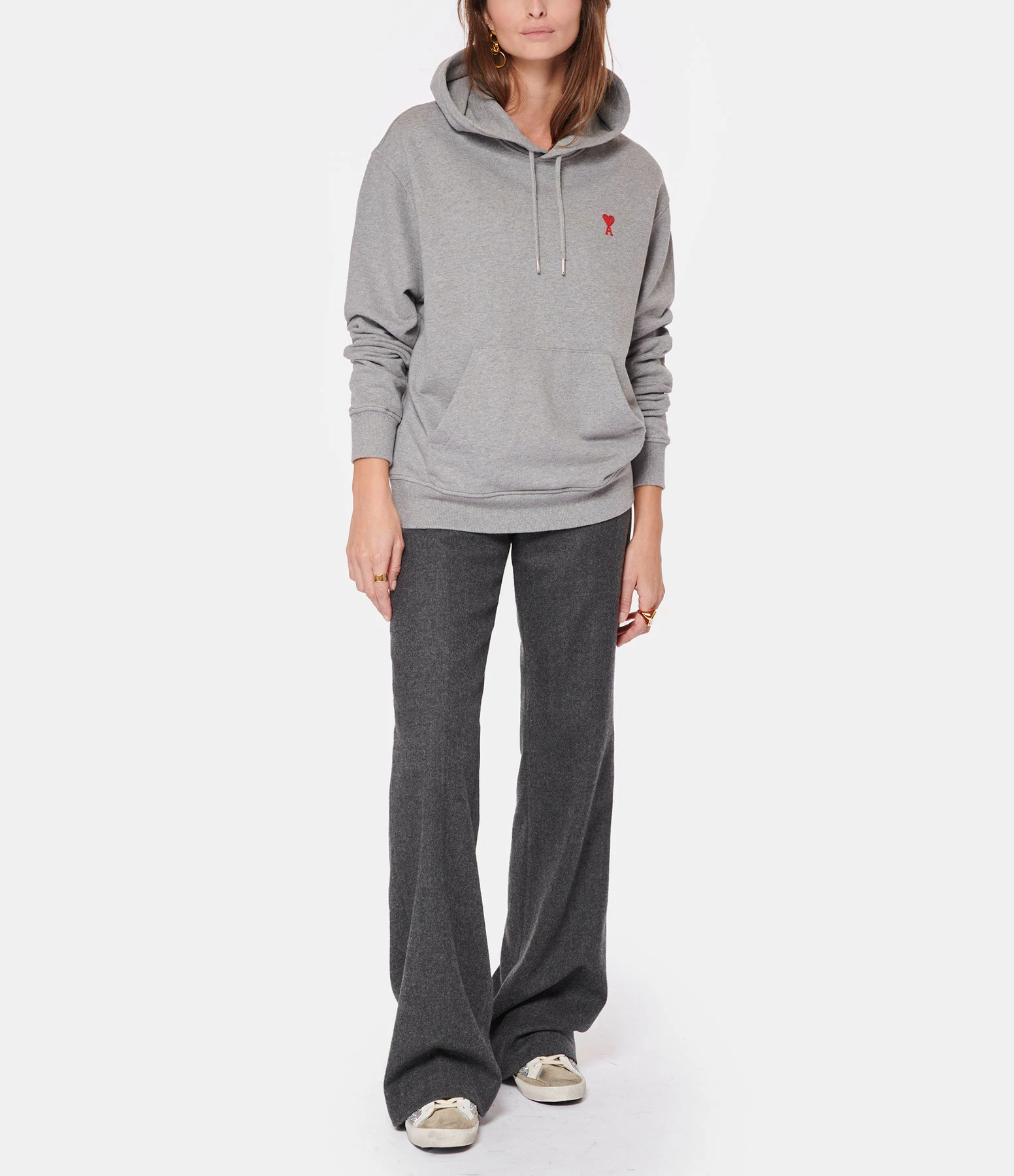 AMI Paris Sweatshirt Hoodie Unisexe Ami De Cœur Coton Bio Gris Chiné 8 AMI Paris Sweatshirt Hoodie Unisexe Ami De Cœur Coton Bio Gris Chiné – Image 6