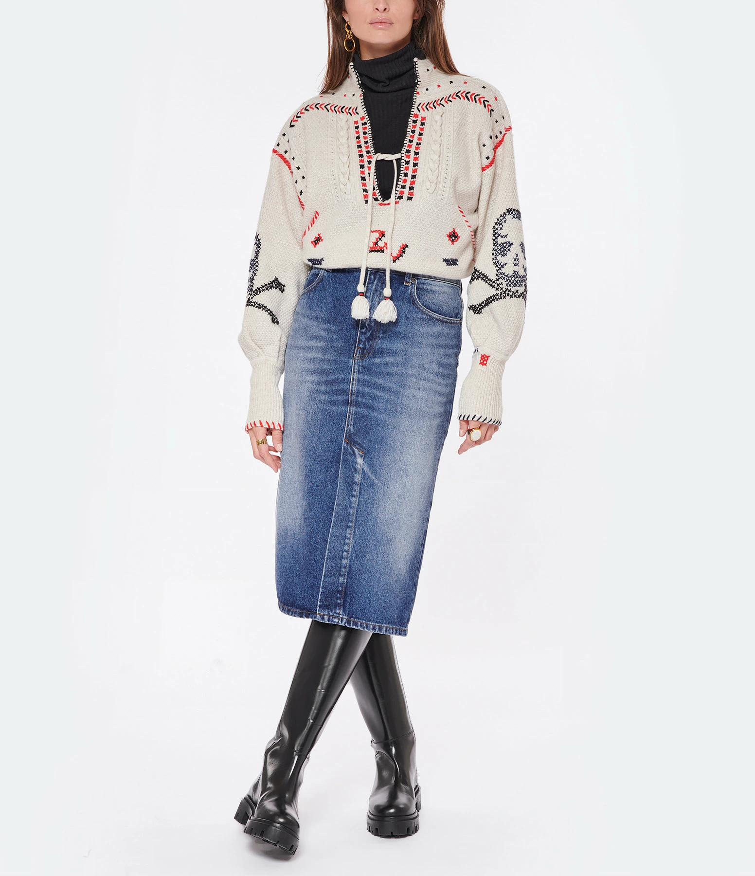 AMI Paris Jupe Crayon Coton Denim Bleu Usé 5 AMI Paris Jupe Crayon Coton Denim Bleu Usé – Image 3
