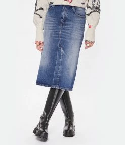 AMI Paris Jupe Crayon Coton Denim Bleu Usé 10 AMI Paris Jupe Crayon Coton Denim Bleu Usé -Boutique de vente ZIMMERMANN amipa look20221011 294