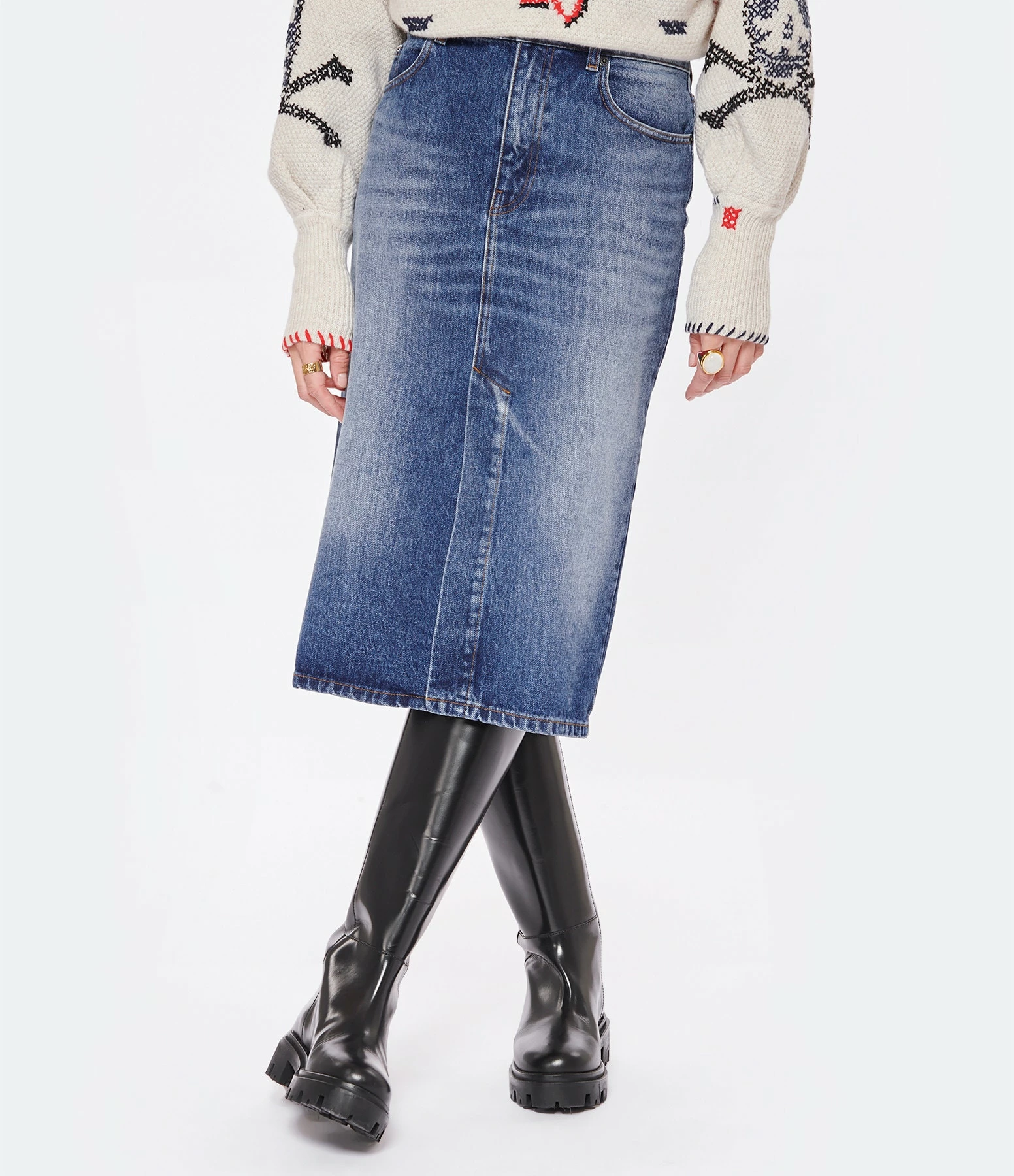 AMI Paris Jupe Crayon Coton Denim Bleu Usé 6 AMI Paris Jupe Crayon Coton Denim Bleu Usé – Image 4