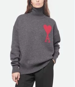 AMI Paris Pull Unisexe Ami De Cœur Laine Gris Rouge 10 AMI Paris Pull Unisexe Ami De Cœur Laine Gris Rouge -Boutique de vente ZIMMERMANN amipa look20221110 50