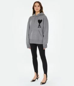 AMI Paris Pull Hoodie Unisexe Ami De Cœur Laine Gris Noir -Boutique de vente ZIMMERMANN amipa look20230110 17