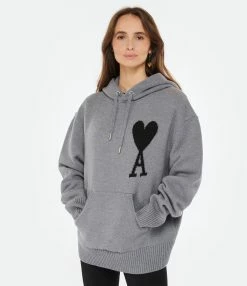 AMI Paris Pull Hoodie Unisexe Ami De Cœur Laine Gris Noir -Boutique de vente ZIMMERMANN amipa look20230110 21