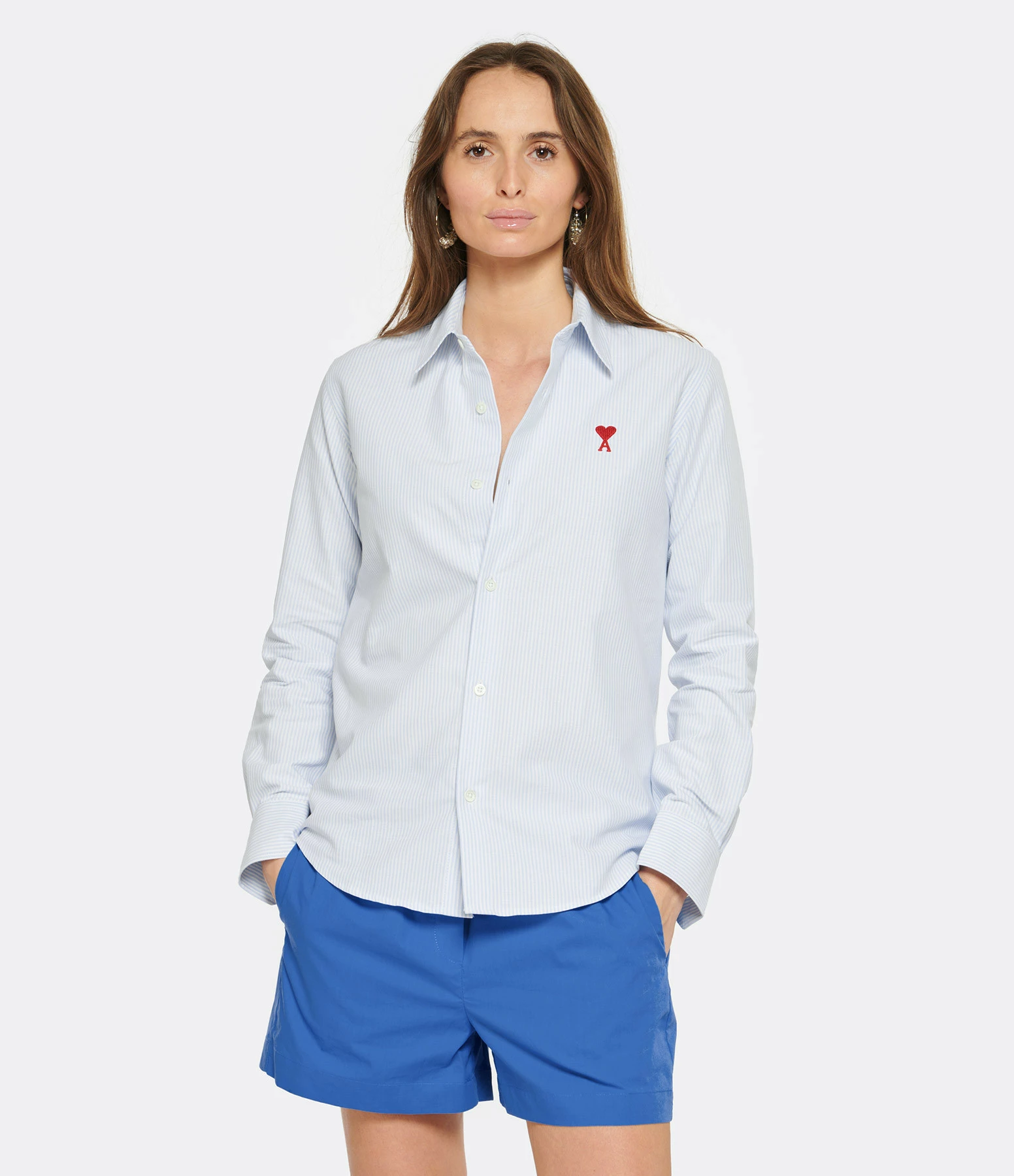 AMI Paris Chemise Coton Bleu Blanc – Image 3