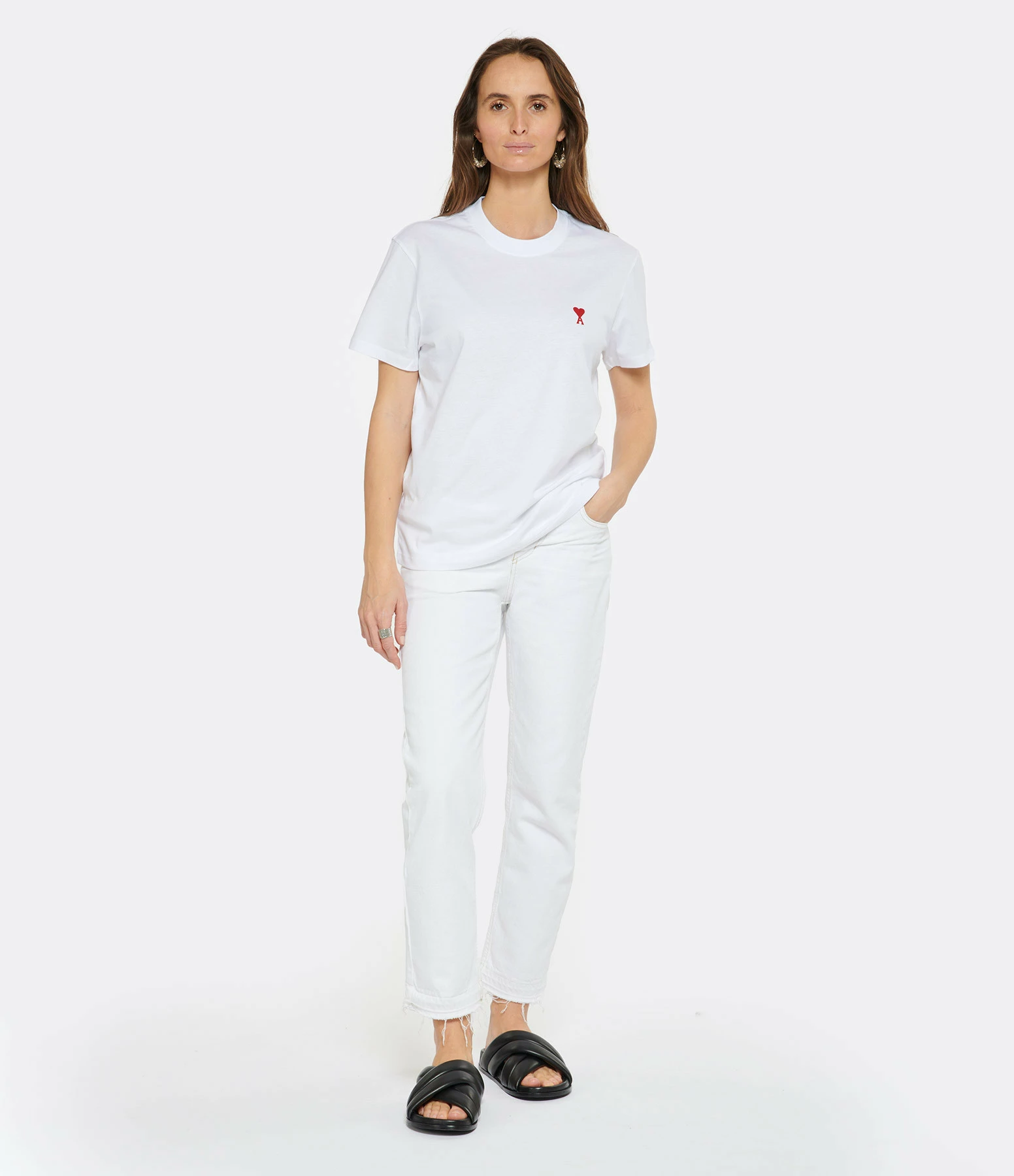 AMI Paris Tee-shirt Unisexe Ami De Cœur Coton Biologique Blanc – Image 4