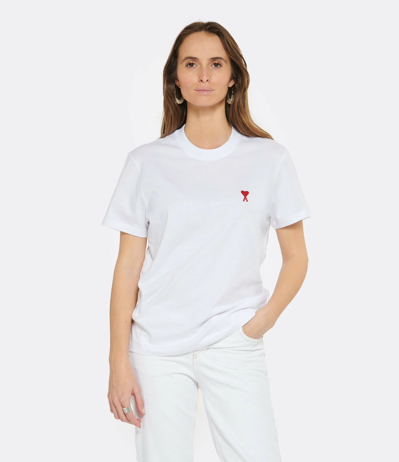 AMI Paris Tee-shirt Unisexe Ami De Cœur Coton Biologique Blanc – Image 2