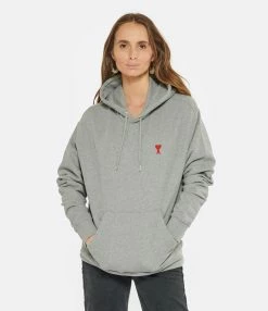 AMI Paris Sweatshirt Hoodie Unisexe Ami De Cœur Coton Bio Gris Chiné 11 AMI Paris Sweatshirt Hoodie Unisexe Ami De Cœur Coton Bio Gris Chiné -Boutique de vente ZIMMERMANN amipa look20230118 360