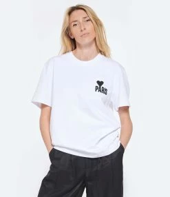 AMI Paris Tee-shirt Unisexe Coton Biologique Blanc -Boutique de vente ZIMMERMANN amipa look20230207 147