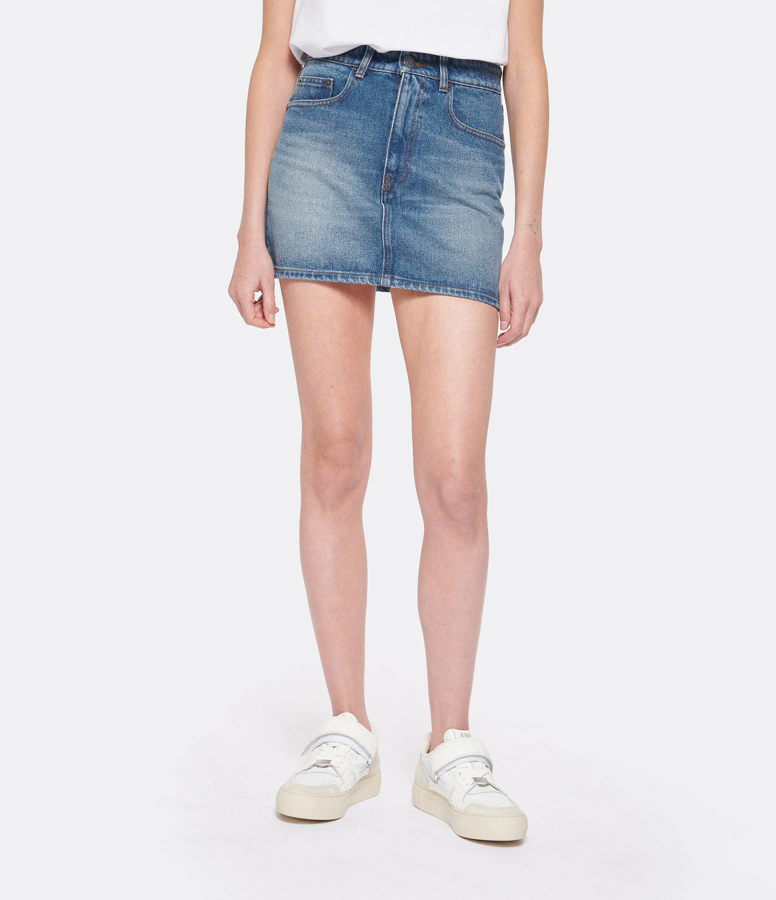 AMI Paris Jupe Courte Coton Bleu Usé – Image 4