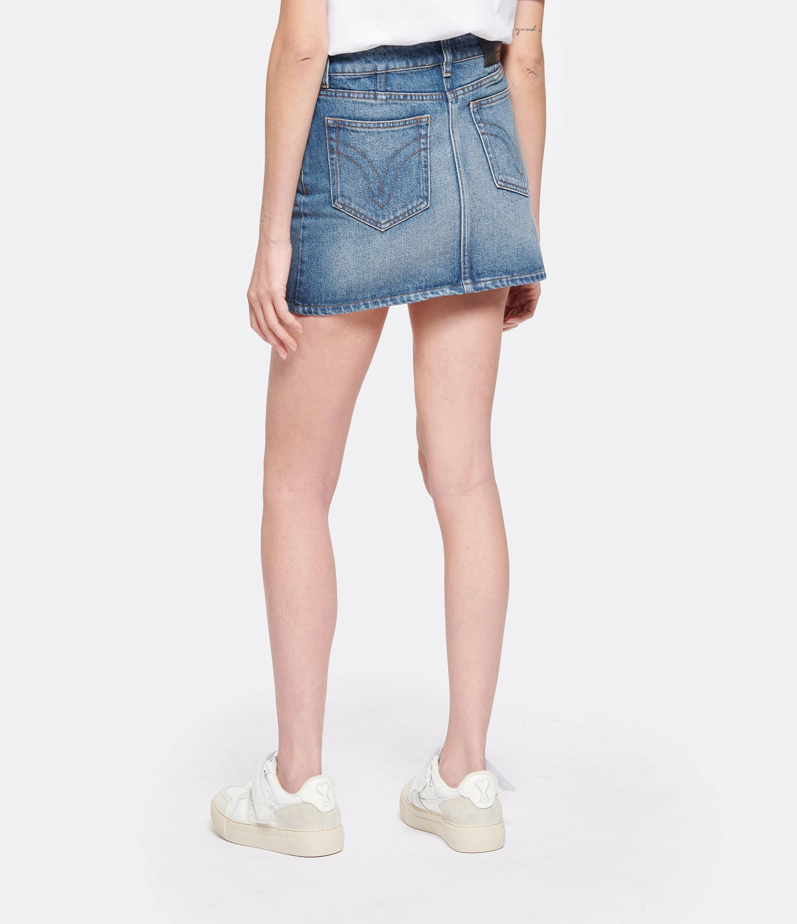 AMI Paris Jupe Courte Coton Bleu Usé – Image 5