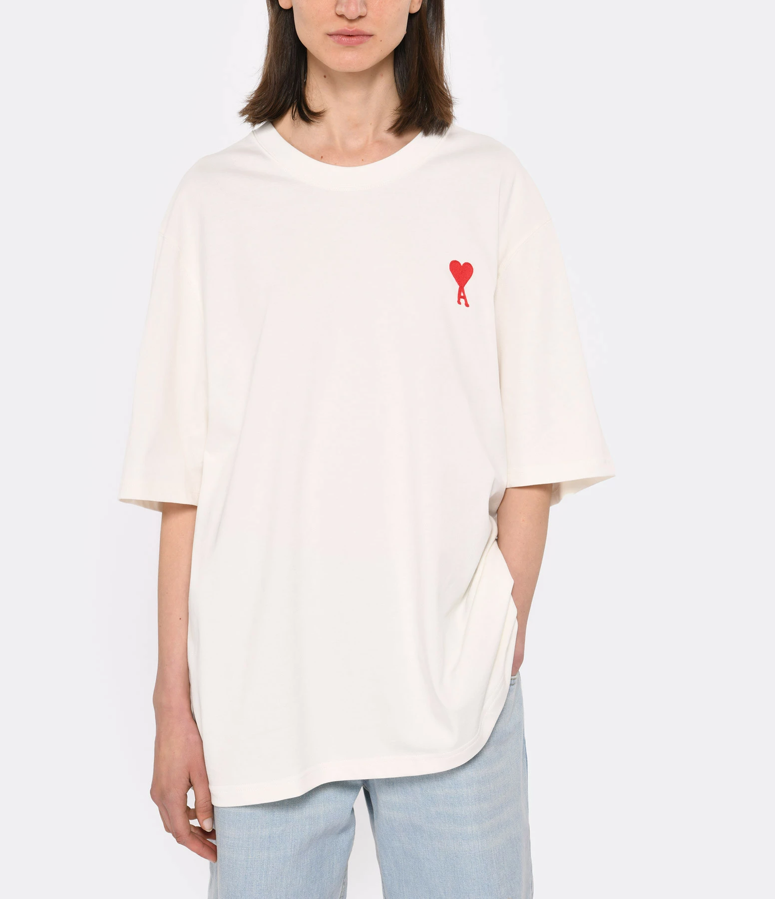 AMI Paris Tee-shirt Unisexe Ami De Cœur Coton Biologique Blanc Rouge – Image 3