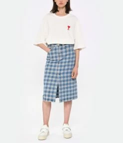 AMI Paris Jupe Mi-Longue Coton Bleu Javel 9 AMI Paris Jupe Mi-Longue Coton Bleu Javel -Boutique de vente ZIMMERMANN amipa look20230223 255