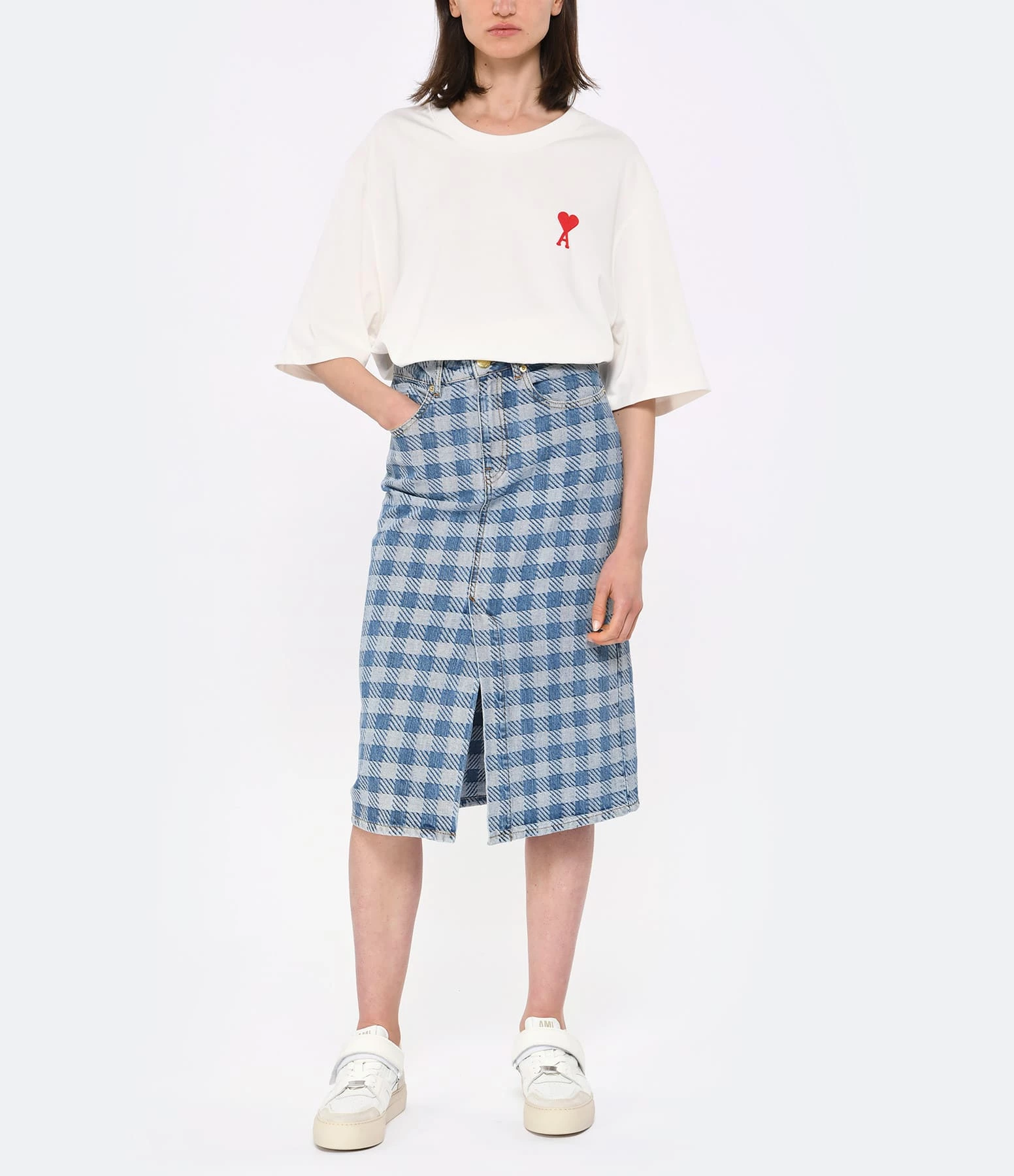 AMI Paris Jupe Mi-Longue Coton Bleu Javel 5 AMI Paris Jupe Mi-Longue Coton Bleu Javel – Image 3