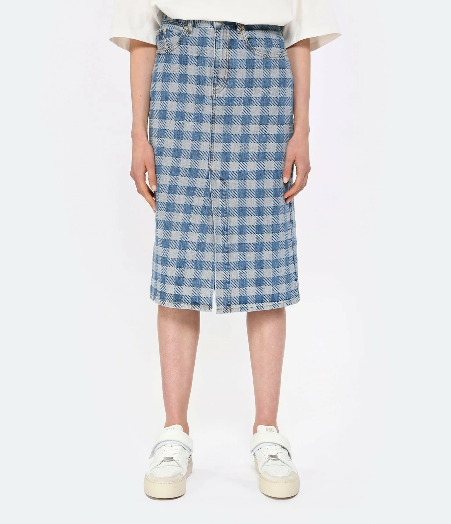 AMI Paris Jupe Mi-Longue Coton Bleu Javel 6 AMI Paris Jupe Mi-Longue Coton Bleu Javel – Image 4