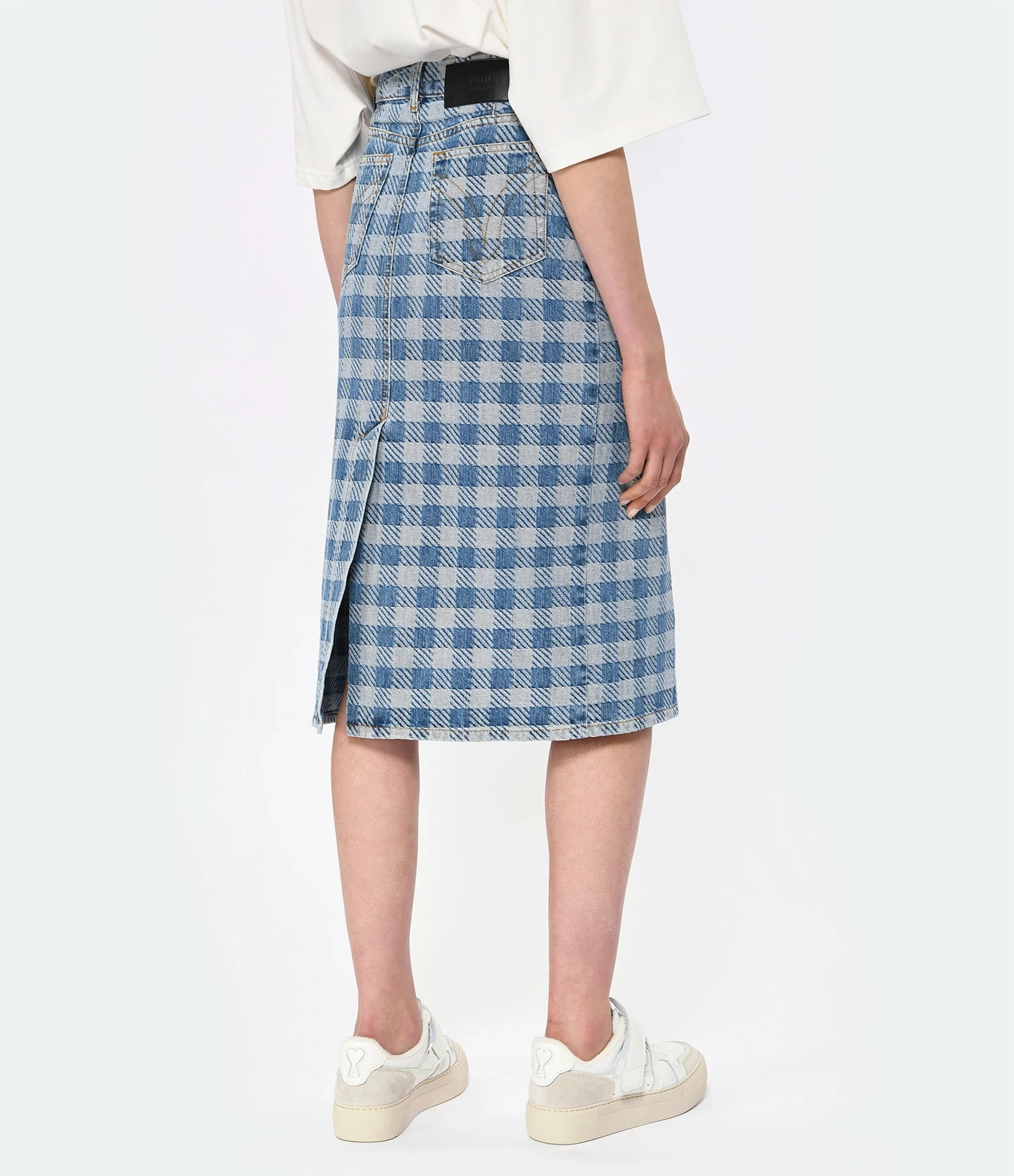 AMI Paris Jupe Mi-Longue Coton Bleu Javel 7 AMI Paris Jupe Mi-Longue Coton Bleu Javel – Image 5