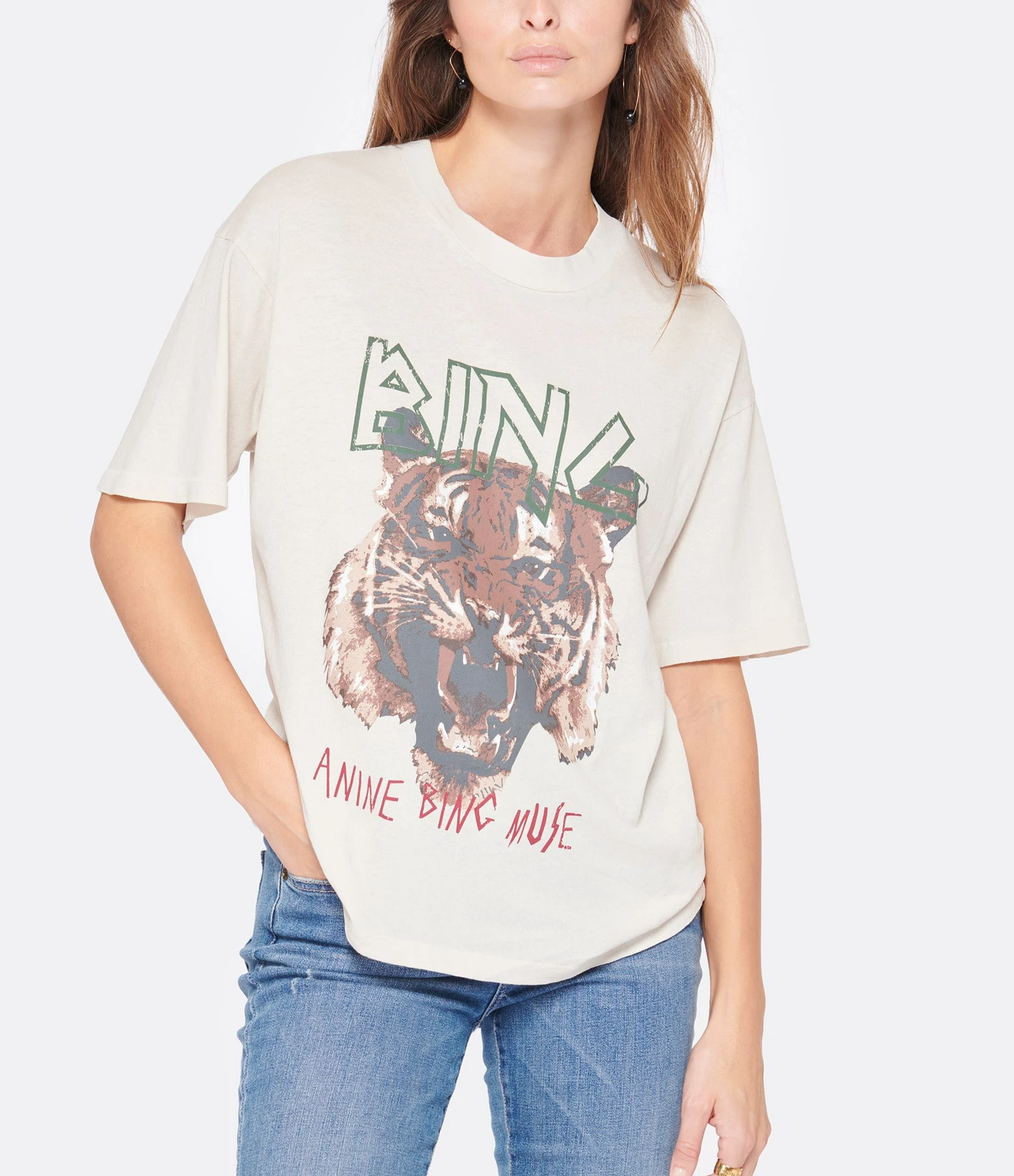 ANINE BING Tee-shirt Tiger Coton Organique Stone – Image 3