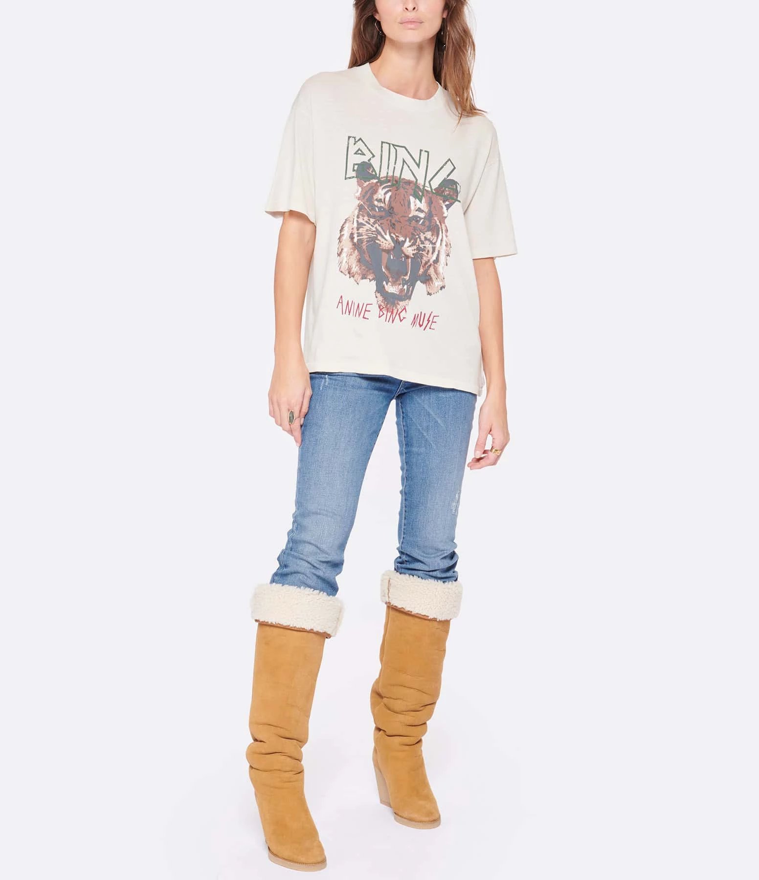 ANINE BING Tee-shirt Tiger Coton Organique Stone – Image 4