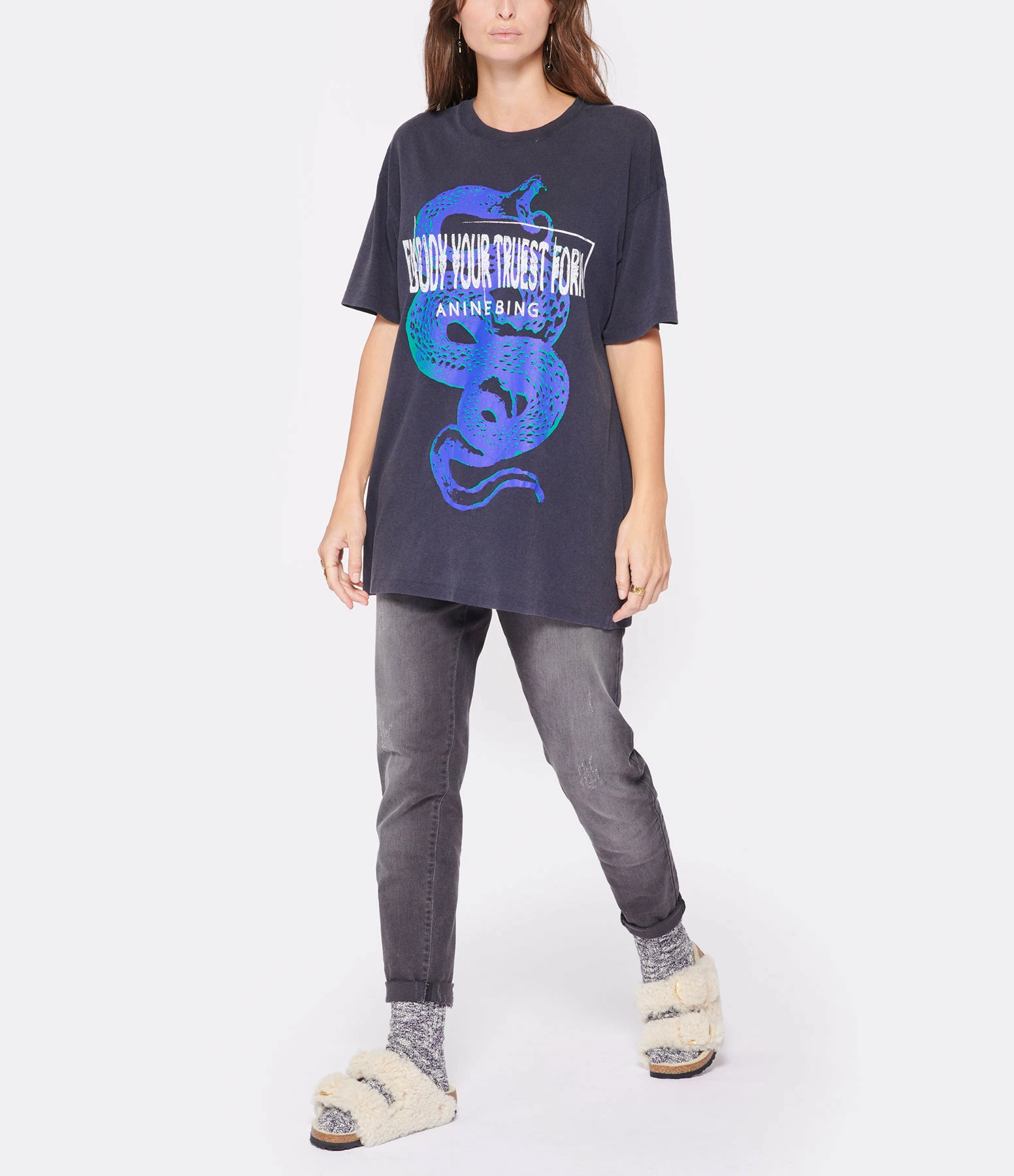 ANINE BING Tee-shirt Walker Coton Noir Délavé – Image 4