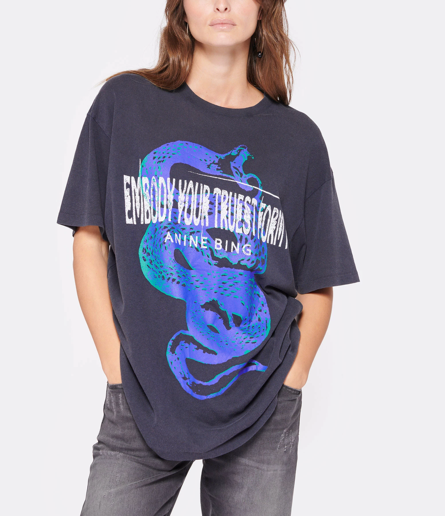 ANINE BING Tee-shirt Walker Coton Noir Délavé – Image 3