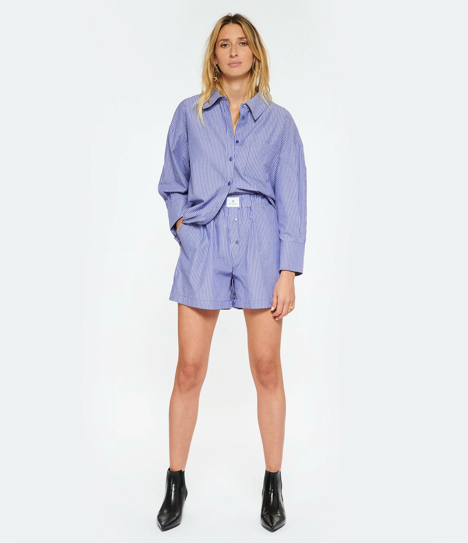 ANINE BING Chemise Mika Coton Rayures Bleu Blanc – Image 3