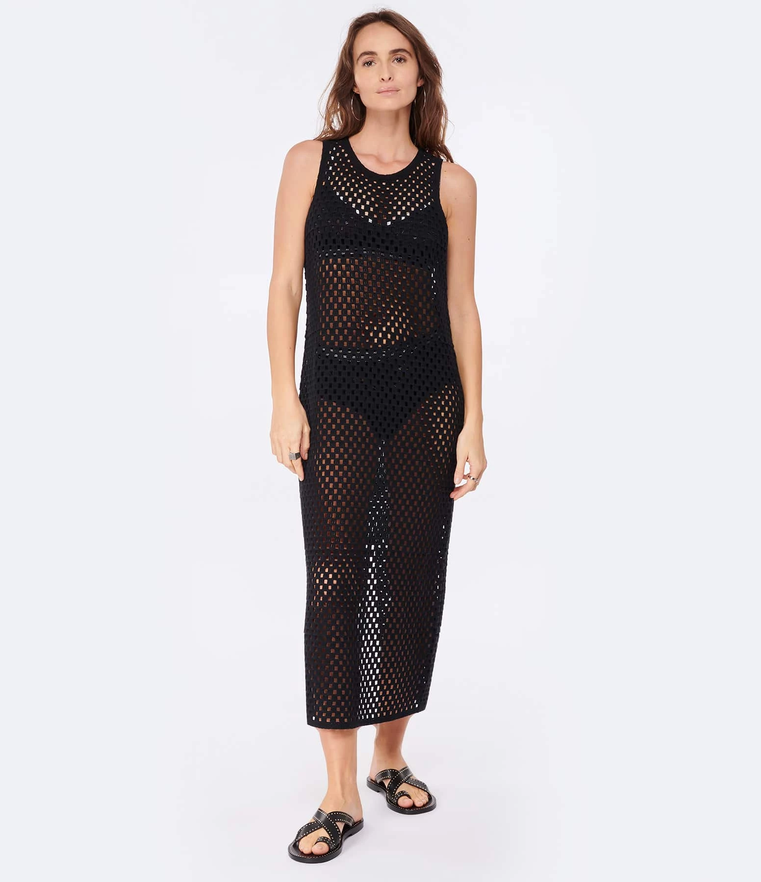 ANINE BING Robe Veronica Coton Crochet Noir – Image 2
