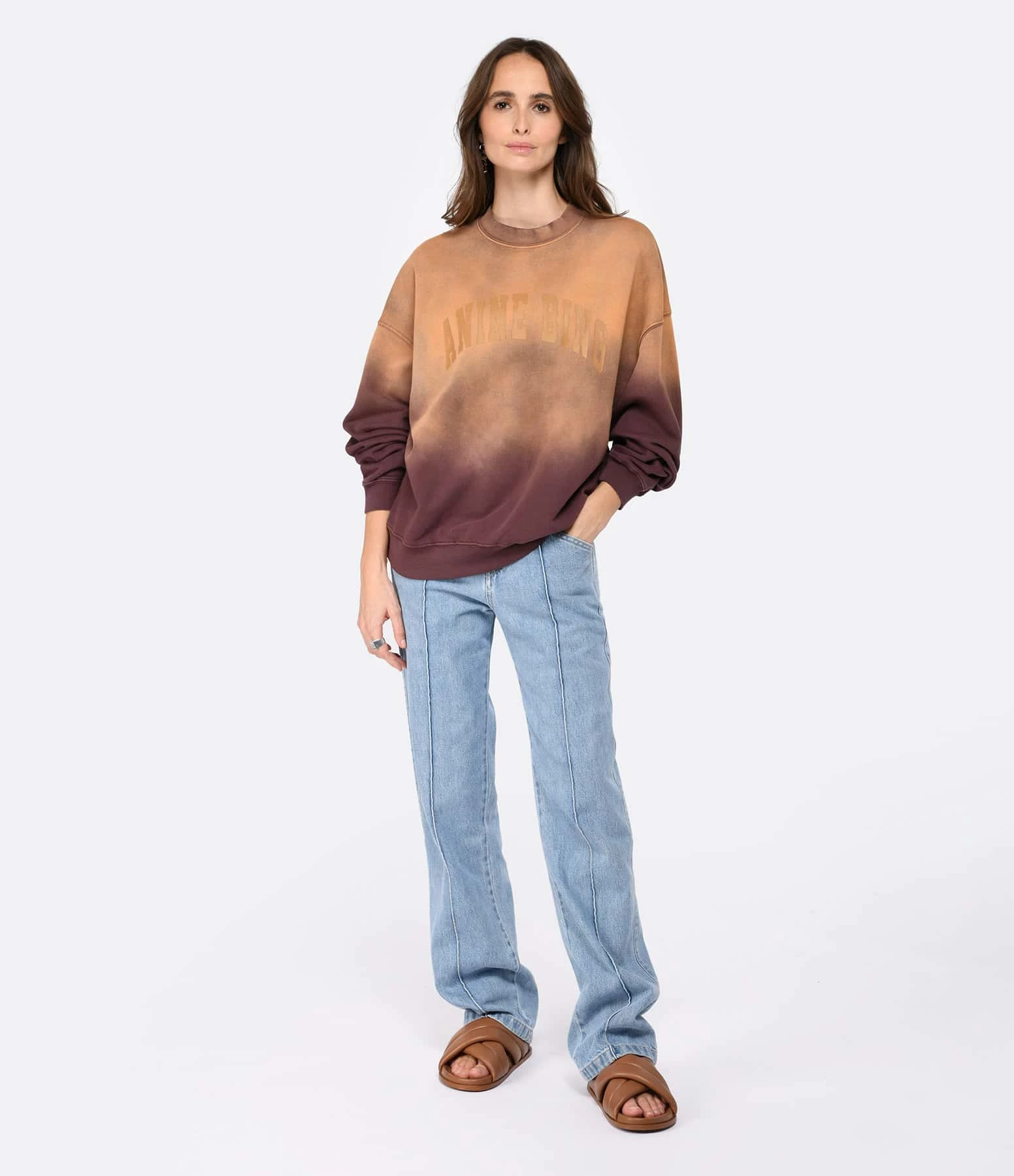 ANINE BING Sweatshirt Harvey Coton Marron Délavé – Image 4