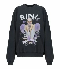 Sweatshirt Harvey Elton John Coton Noir Délavé, Collaboration Anine Bing X Terry O'Neill X IScreamColour